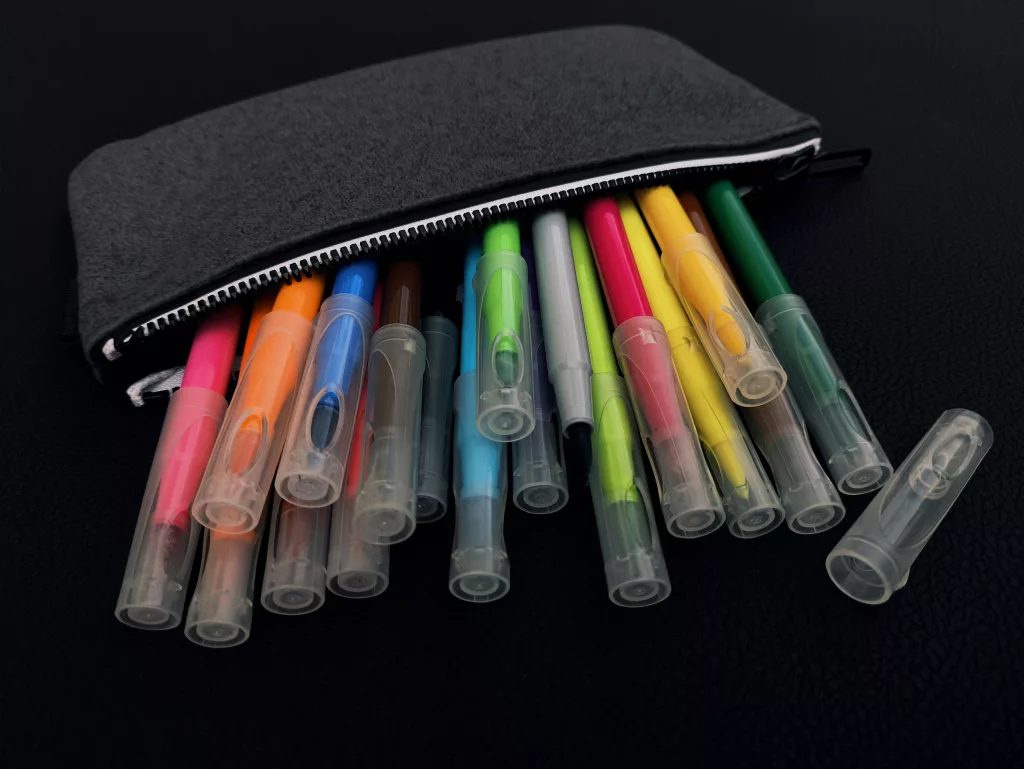pens in a pencil case
