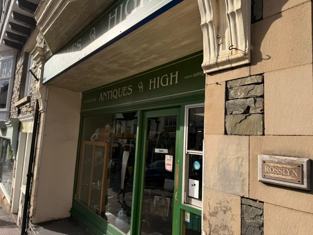 Antiques on High shopfront on Crag Brow, Bowness-on-Windermere
